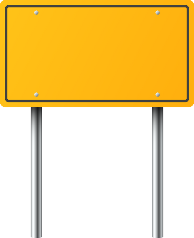 Yellow traffic sign on metal poles